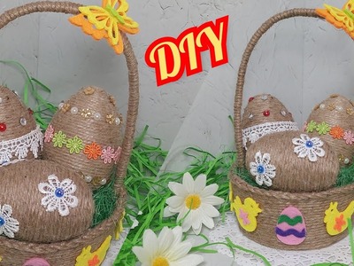 Very simple! DIY Easter crafts ideas. Easter basket made of jute. Jute craft.