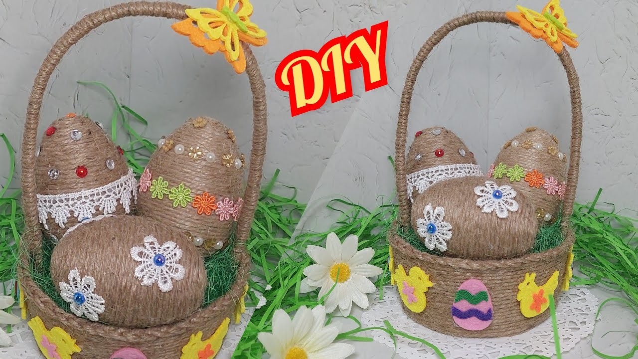 Very simple! DIY Easter crafts ideas. Easter basket made of jute. Jute craft.