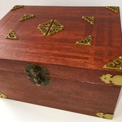 One Of a Kind DELUXE AGED WOODEN B0X with Antique Bronze adornments and latch. Rich Mahogany stain.