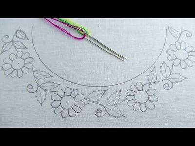 Easy Hand Embroidery Neckline Design for kurti Outstanding Flower Design Pattern Neck Tutorial