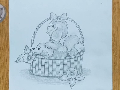 How To Draw Cute Puppies In Beautiful Basket | Kaif Art