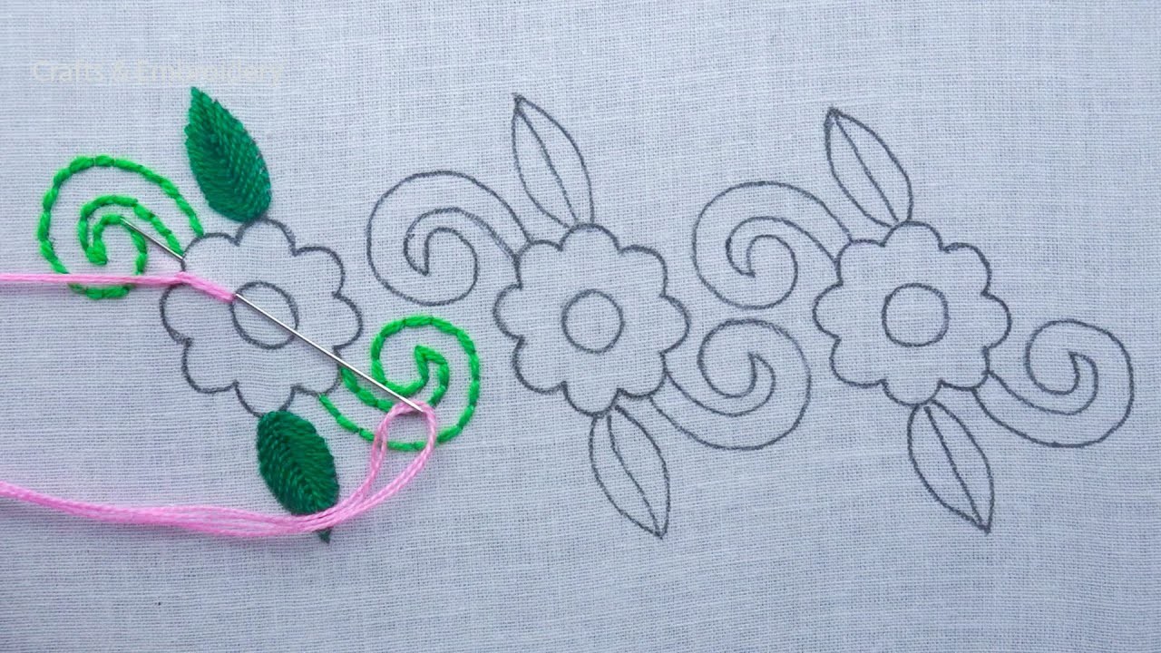 Very Attractive Borderline Hand Embroidery Design, Beautiful Hand Embroidery, Easy Border Embroidery