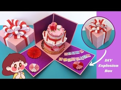 DIY ORIGAMI PAPER BIRTHDAY CAKE IN AN EXPLOSION BOX. Handmade Birthday Gift [TUTORIAL]