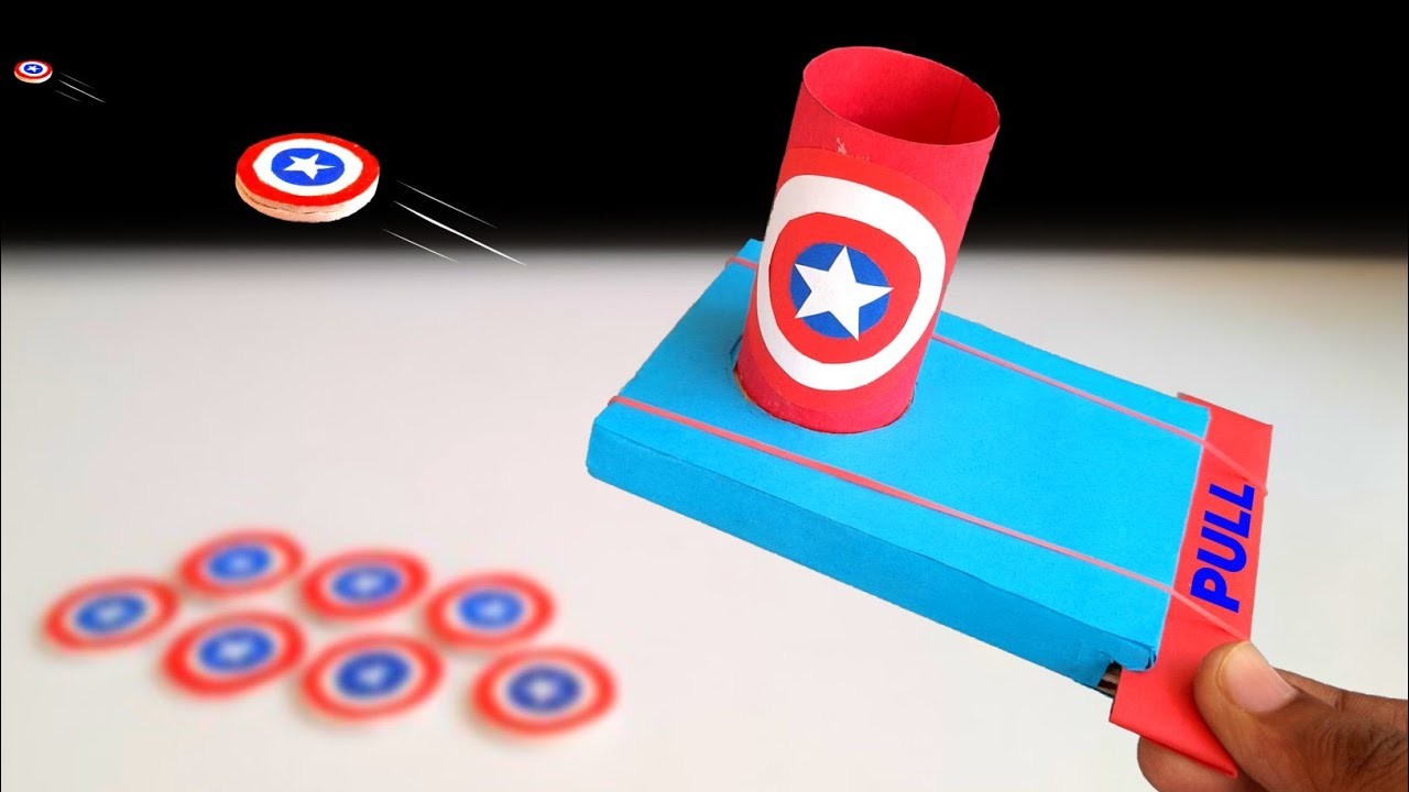 How to make CAPTAIN AMERICA shield thrower | Simple paper toy | Gun which shoots 10 bullets