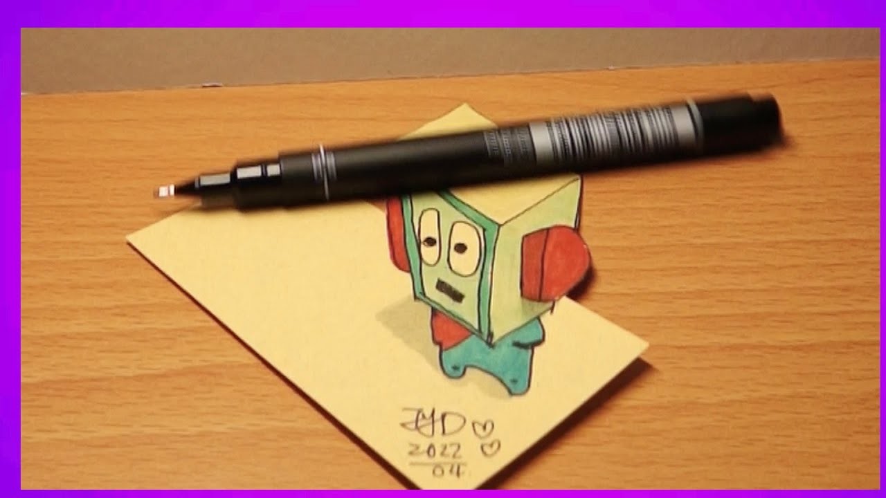 3D Cute Square Robot Drawing Easy