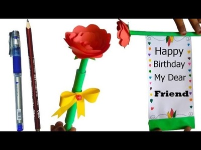 Handmade happy birthday gift card|reuse waste pencil ✏️|amazing birthday gift flower|mujahid crafts