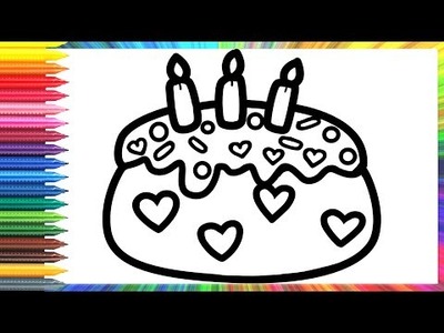 How to draw a cake with candles for children.Cómo dibujar un pastel con velas para niños