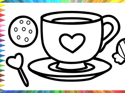 How to draw a cup of tea and cookies for children.Cómo dibujar una taza de té y galletas para niños