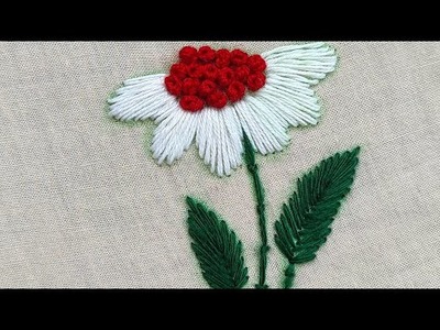 Lazy daisy flower stitch tutorial.Beautiful hand embroidery flower stitch for beginners.