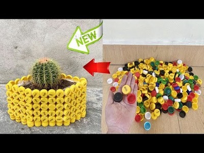 Recycle plastic bottle caps to make beautiful and unique colorful flower vases