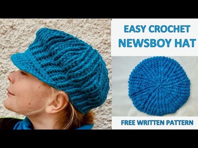 PERFECT NEWSBOY HAT FOR KIDS. EASY AND TRENDY HAT, Crochet HAT for beginners, free written pattern