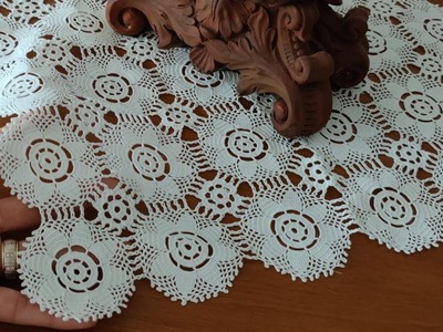 Wonderful crochet flower motif lace square tablecloth. coffee table cover knitting pattern