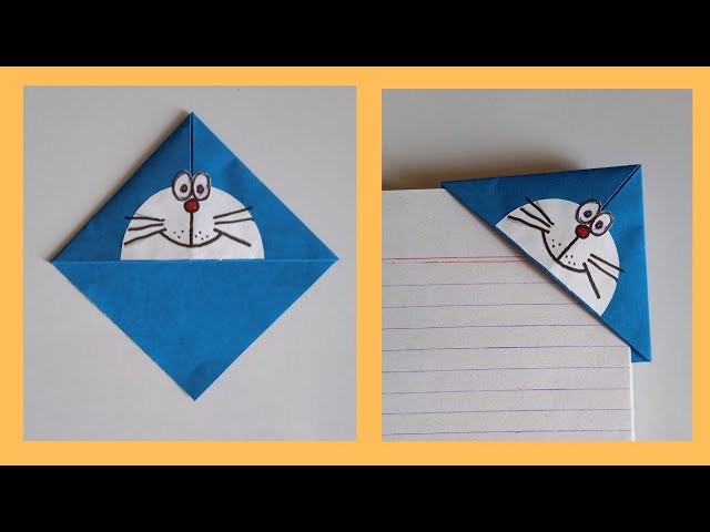 DIY Paper DORAEMON Corner Bookmark | Paper Crafts For School | Origami Bookmark | Origami Doremon