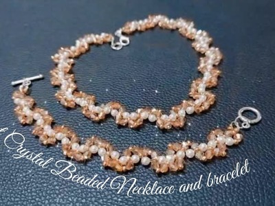 Elegant Crystal Beaded Necklace and Bracelet. DIY Beading Tutorials. Pearl Crystal Jewelry.