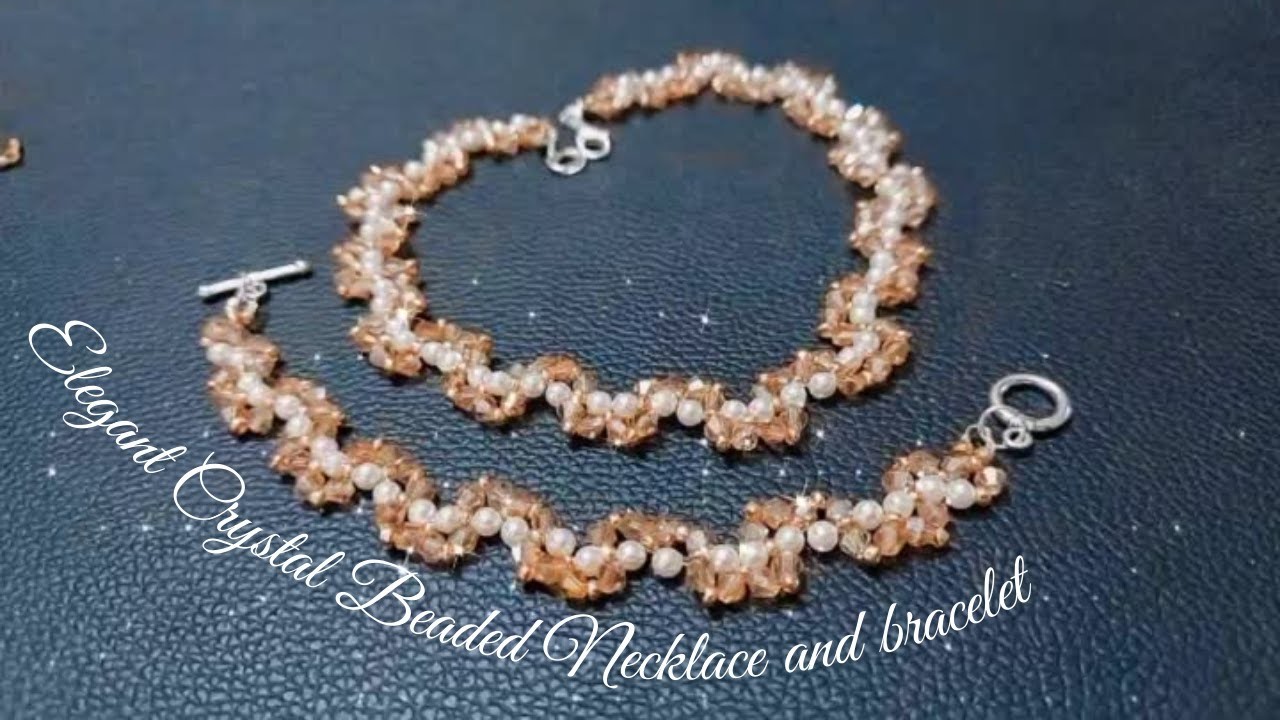 Elegant Crystal Beaded Necklace and Bracelet. DIY Beading Tutorials. Pearl Crystal Jewelry.