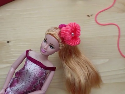 Hair ornaments. Flower. Easy yarn crafts for kids and dolls