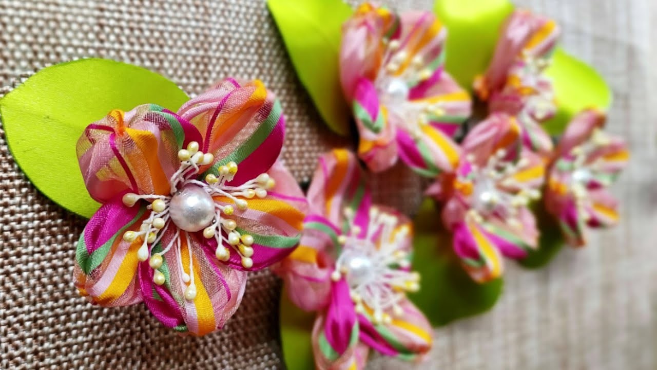 ???? ribbon flowers ???? | satin ribbon flowers | DIY flowers | leaf making | flower making | tutorial