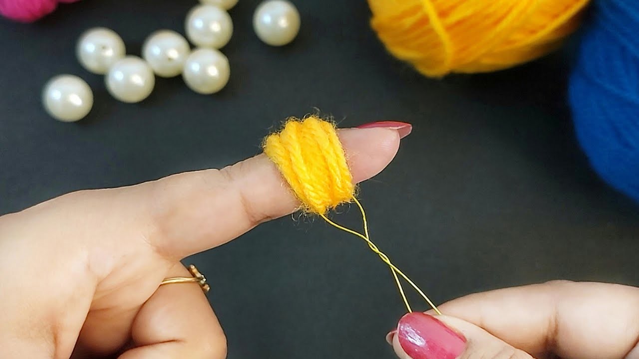Super Easy Woolen Flower Making using Finger - Embroidery Flower Making Trick - DIY Woolen Craft