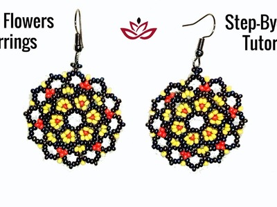 Wide Flowers Seed Beads Earrings - Tutorial. How to make beaded earrings?