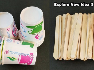 DIY Home Decor Idea using waste coffee cup and Icecream stick. popsicle - Best out of waste craft