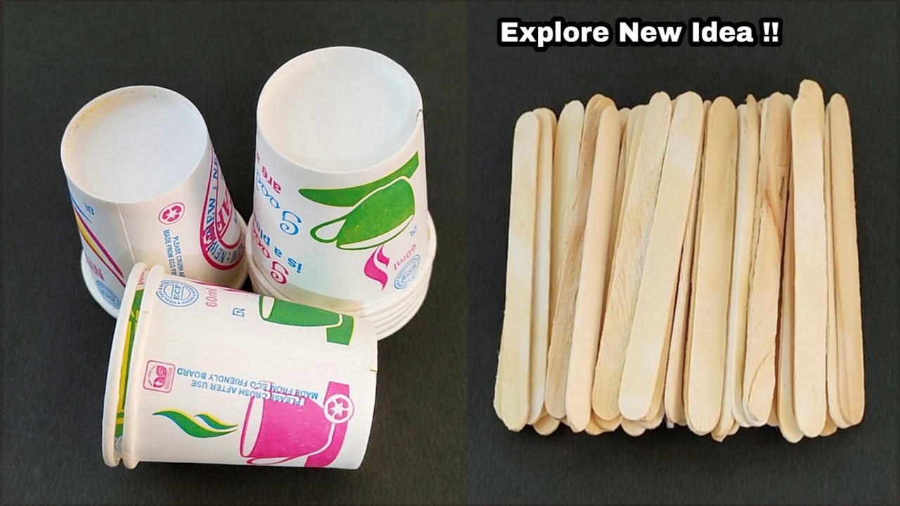 DIY Home Decor Idea using waste coffee cup and Icecream stick. popsicle - Best out of waste craft