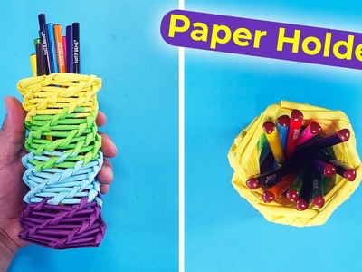 DIY Paper Pen Holder. Easy Origami Paper Organizer. How to Make Pencil Stand. Pencil case