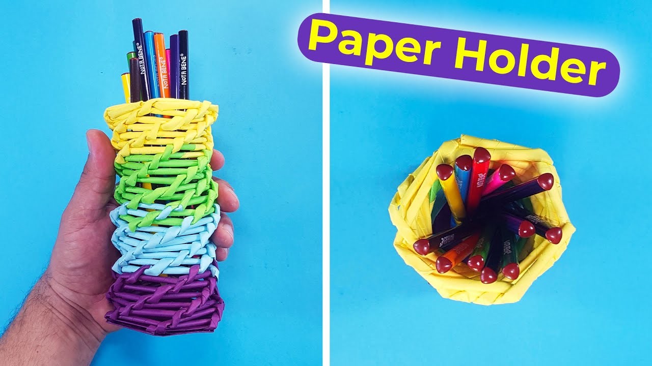DIY Paper Pen Holder. Easy Origami Paper Organizer. How to Make Pencil Stand. Pencil case