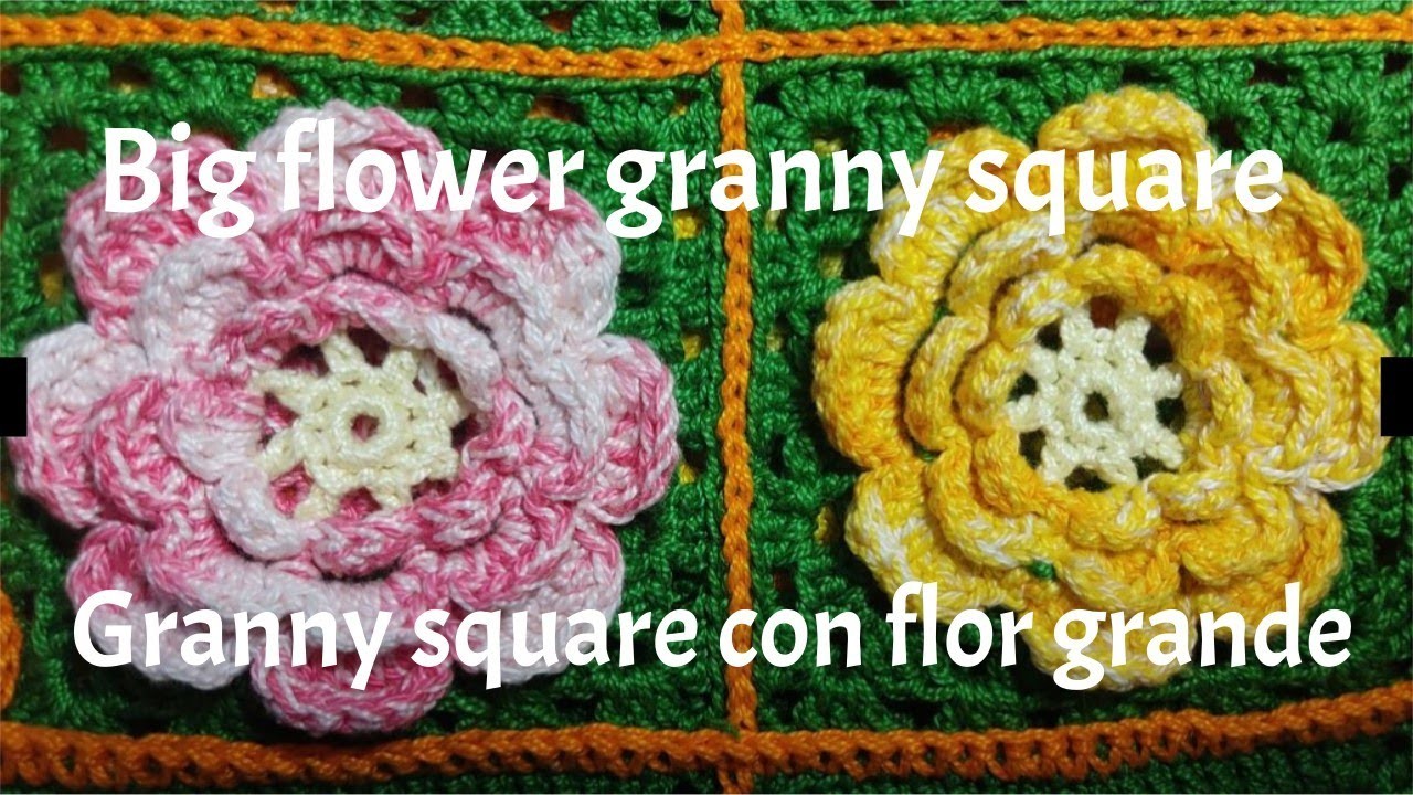 Big flower granny square crochet tutorial. Granny square con flor grande tutorial croche ganchillo