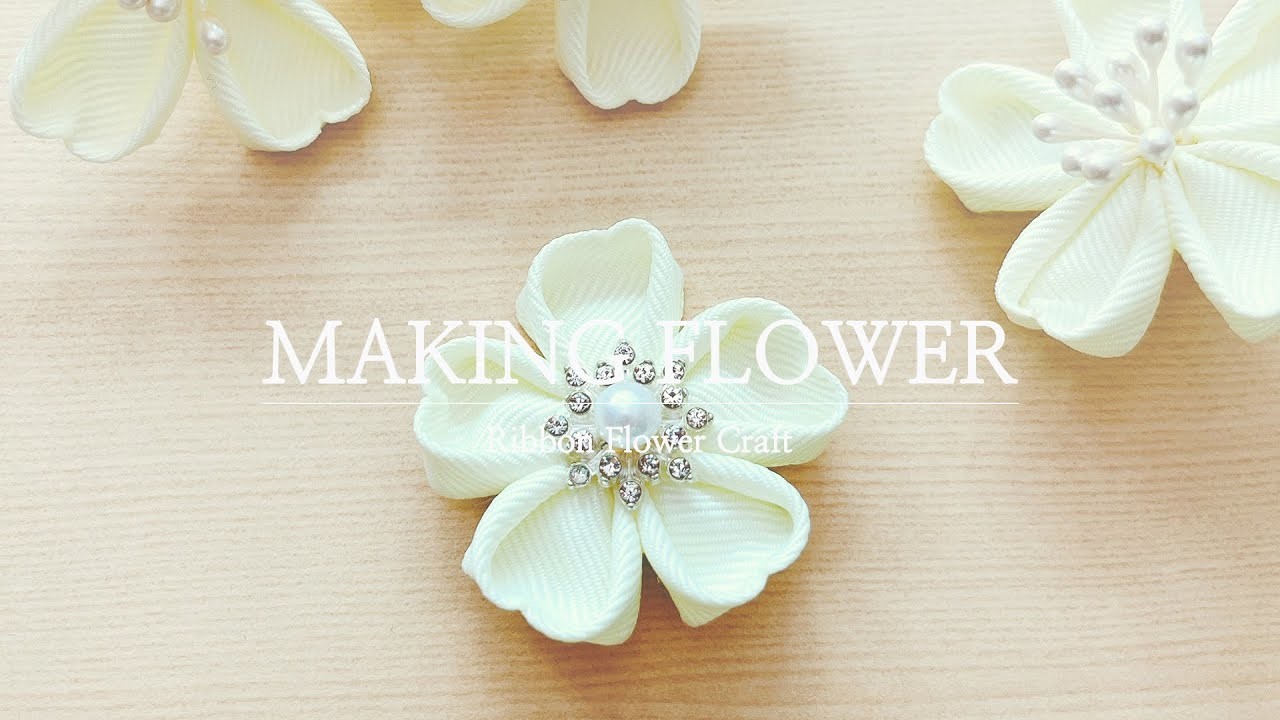 DIY, How to Make a CherryBlossom Flower Brooch, Kanzashi Flower, Ribbon Art (182)