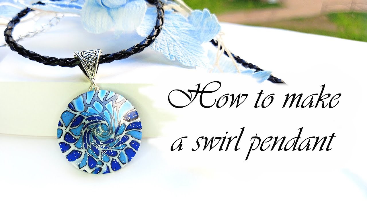 How to make "Blue swirl pendant". Polymer clay tutorial.