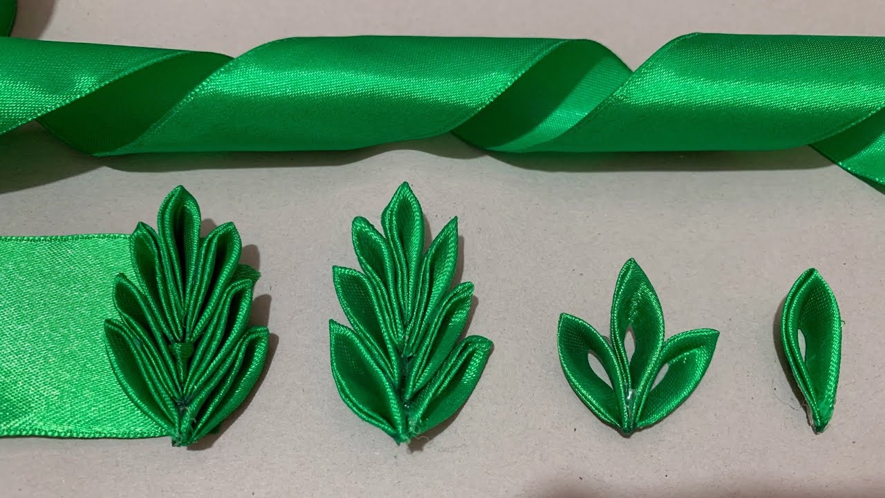 How to make kanzashi leaves, DIY satin ribbon leaves, Tutorial