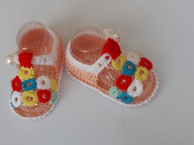 Sandalia multicolor a crochet para bebe recién nacida 0-3 meses baby sandals crochet baby shoes