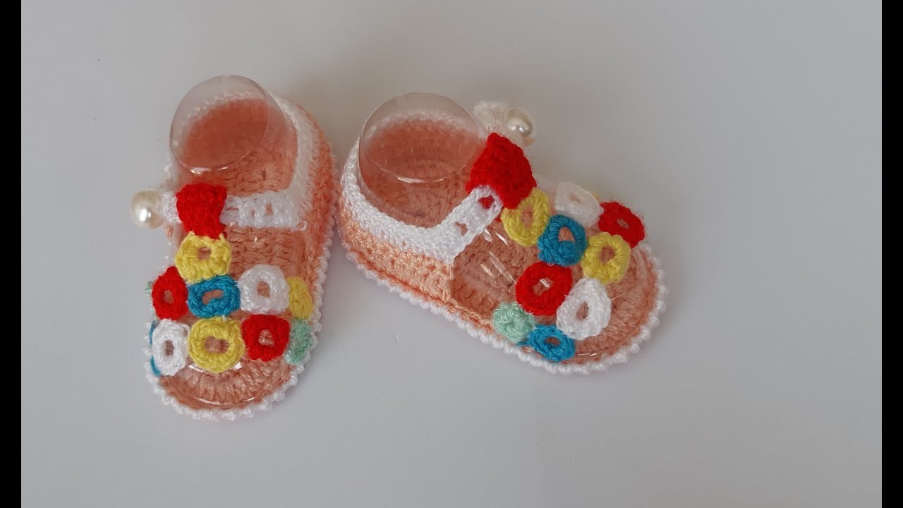 Sandalia multicolor a crochet para bebe recién nacida 0-3 meses baby sandals crochet baby shoes