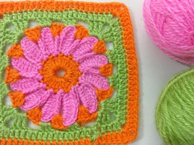 Crochet Flower Square Pattern For Blankets,Bed Throw, Cushion Cover, Shawls Scarves And More