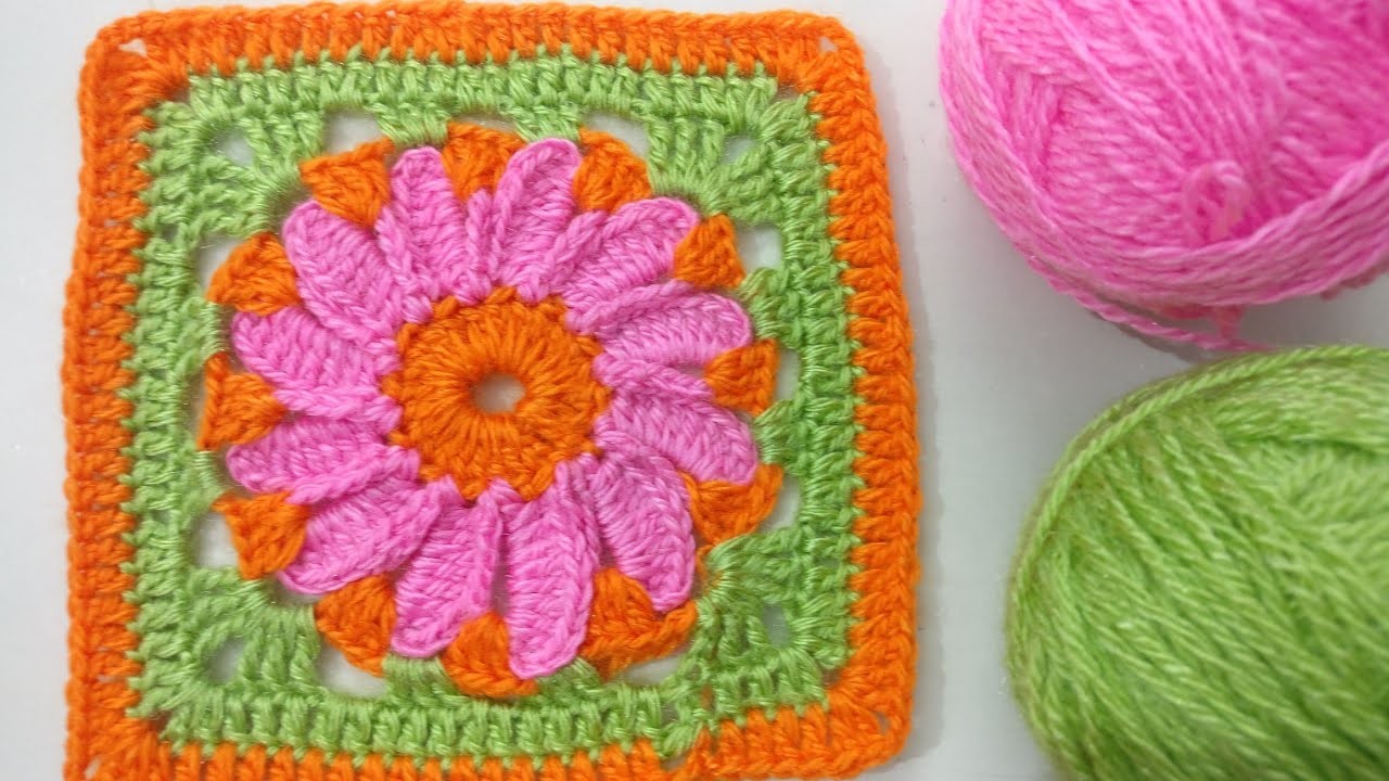 Crochet Flower Square Pattern For Blankets,Bed Throw, Cushion Cover, Shawls Scarves And More