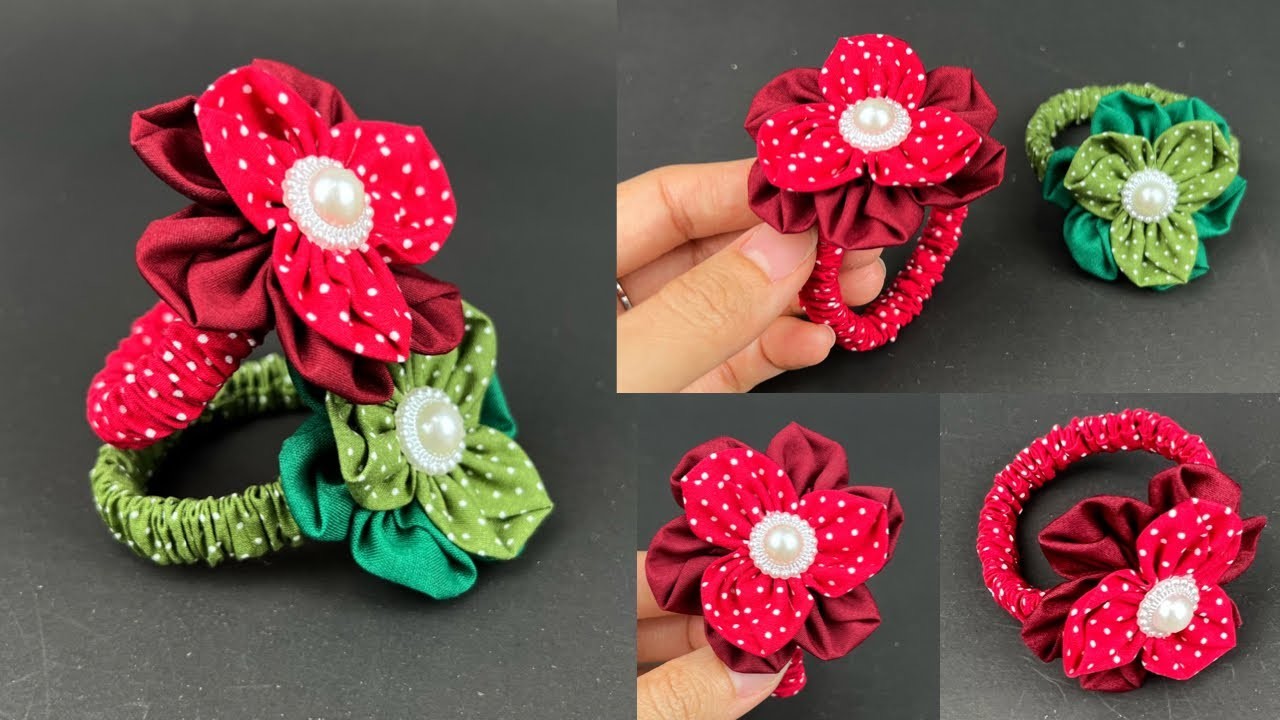 Flower Scrunchies. DIY Scrunchies Sewing Tutorial. Flower Fabric.