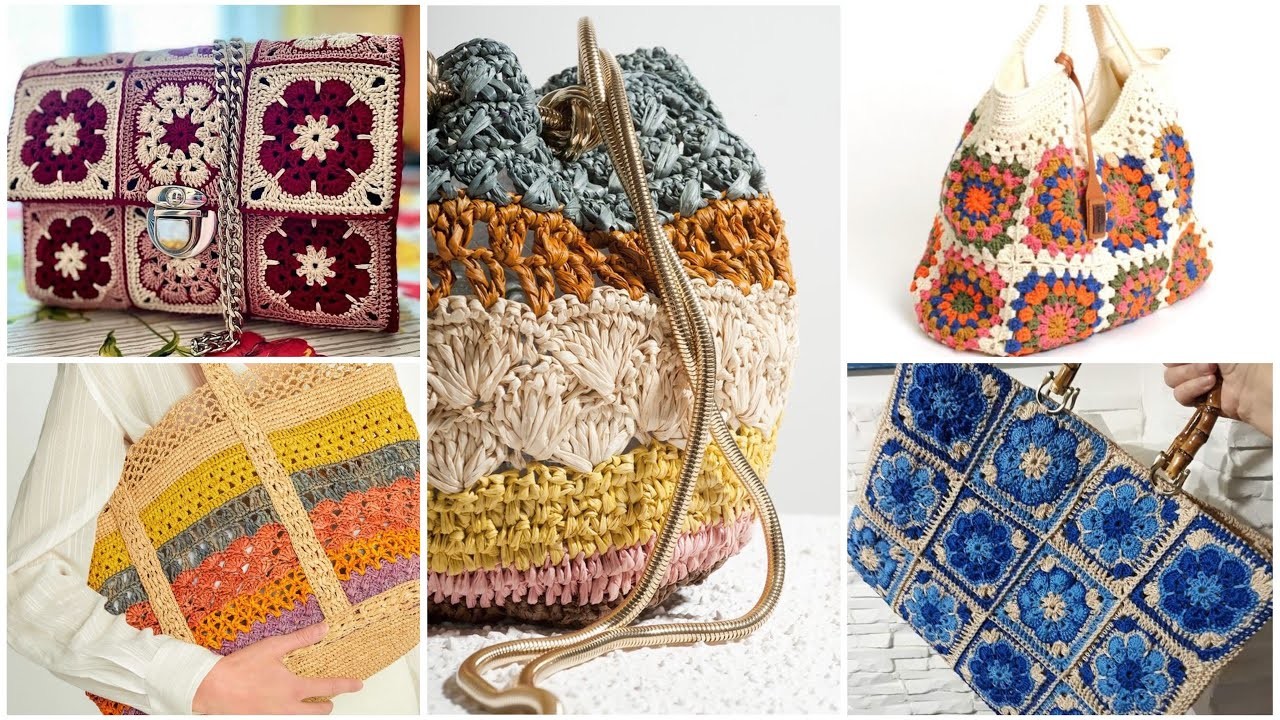 Granny crochet flower pattern unique designer bags.handbag.shoulder bag designs