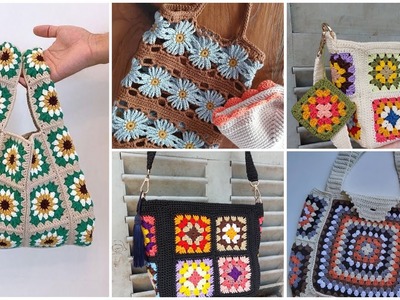 Granny crochet square.flower pattern purses.handbag designs