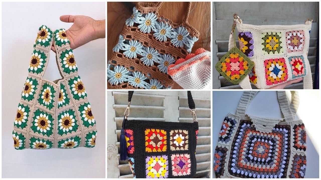 Granny crochet square.flower pattern purses.handbag designs