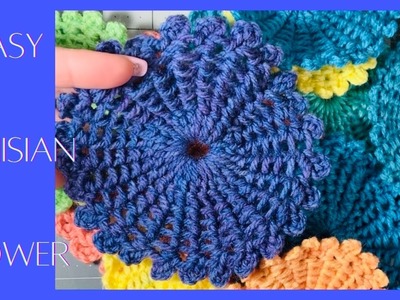 How To Crochet A Super Easy Tunisian Flower. Beginner Crochet Tunisian No Curling