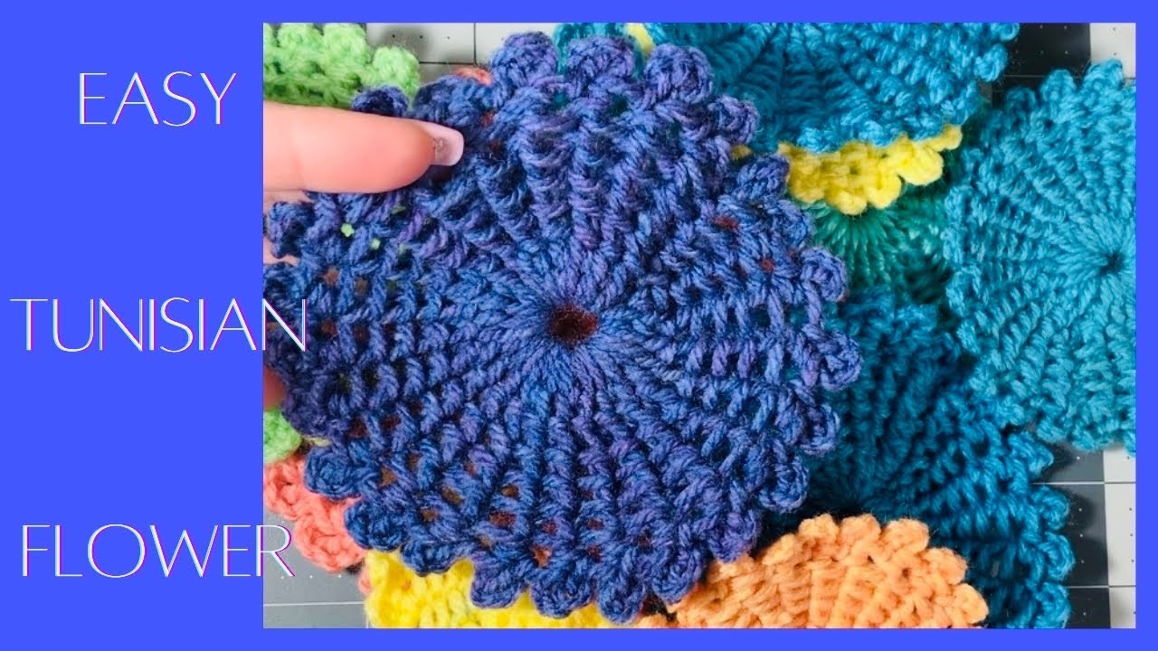 How To Crochet A Super Easy Tunisian Flower. Beginner Crochet Tunisian No Curling