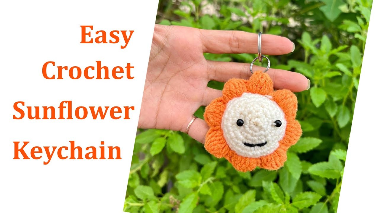 How To Crochet Sunflower Keychain Simple Tutorial, Easy Crochet Flower Keychain