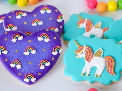 How to make Rainbow Cookies. Unicorn Cookies tutorial. Cookie decorating video