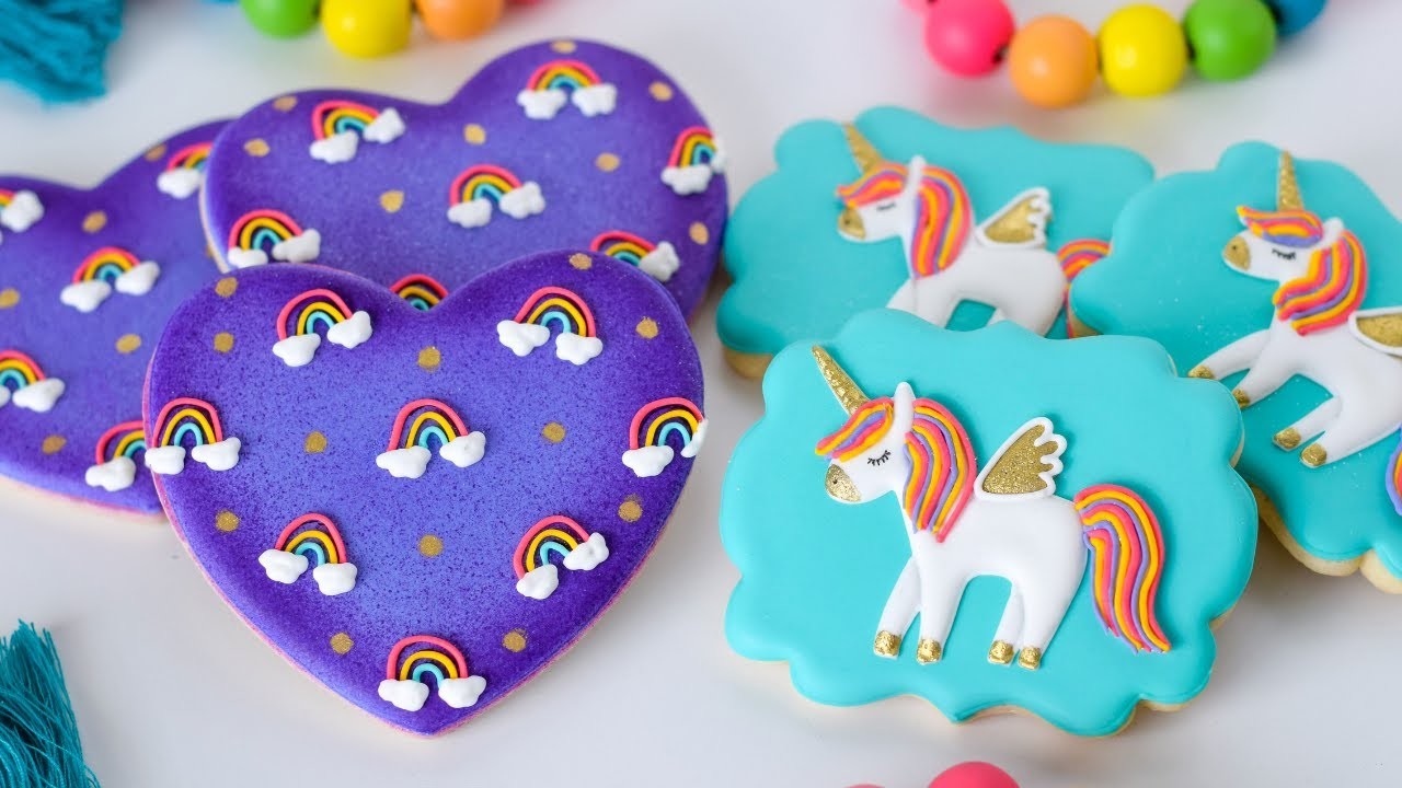 How to make Rainbow Cookies. Unicorn Cookies tutorial. Cookie decorating video