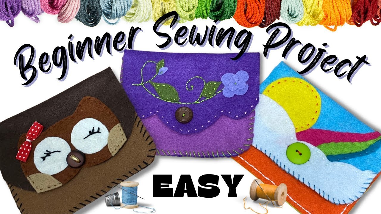 HOW TO SEW A FELT POCKET WITH BUTTON CLOSURE TUTORIAL FOR BEGINNERS