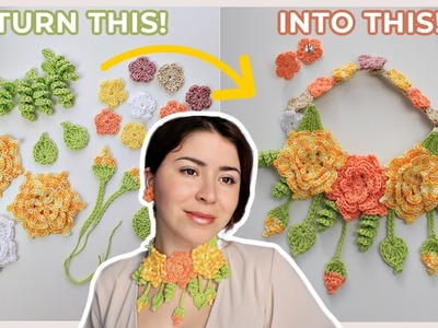 I made a crochet necklace with flowers and leaves *A MASTERPIECE*