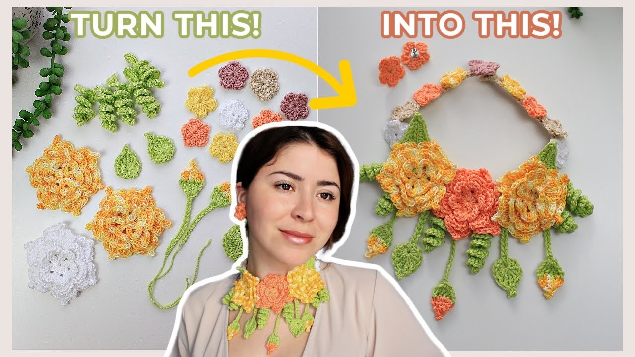 I made a crochet necklace with flowers and leaves *A MASTERPIECE*