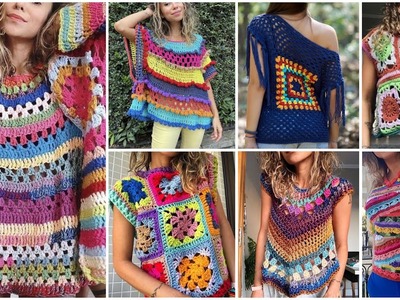 Most Gorgeous Crochet pattern multicolored cotton yarn Top.designer top designs