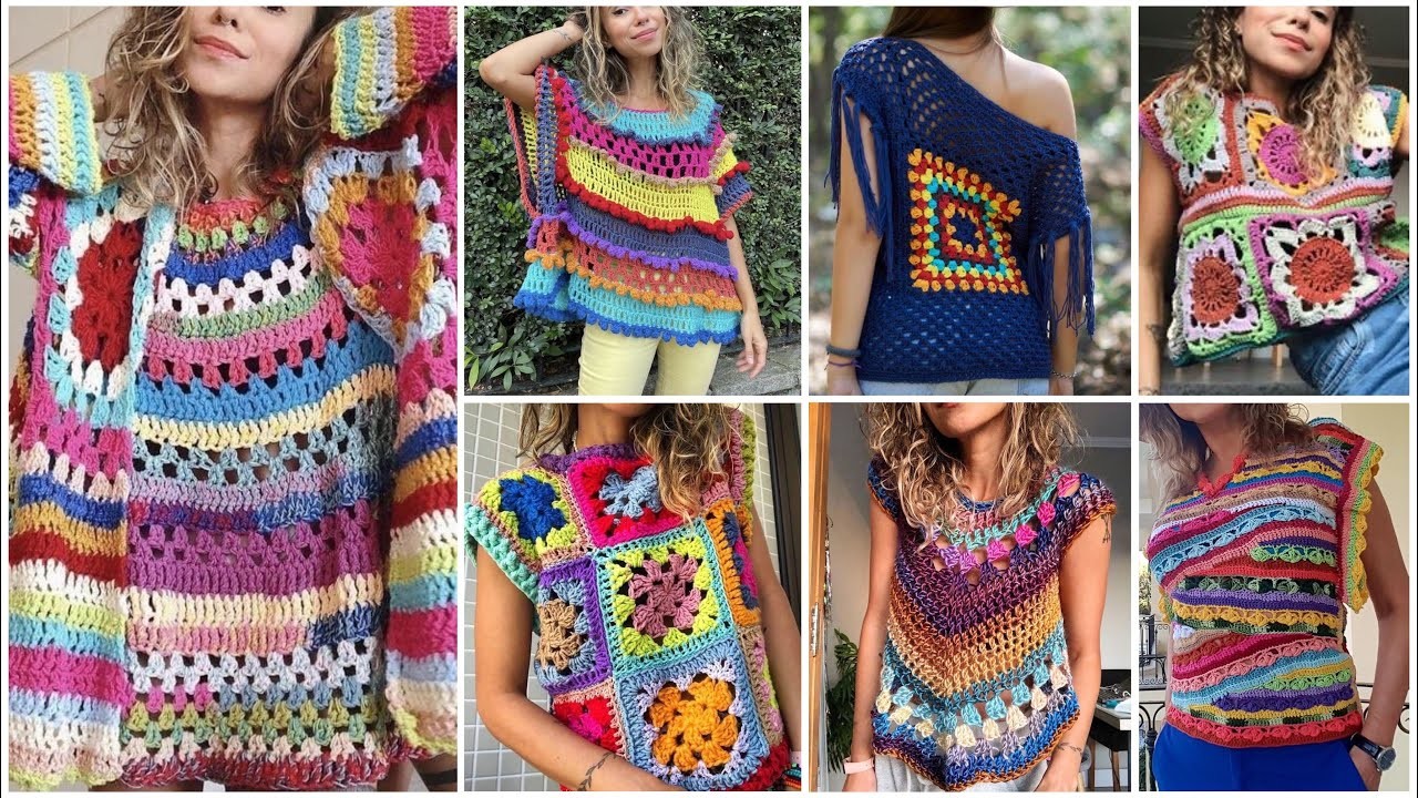 Most Gorgeous Crochet pattern multicolored cotton yarn Top.designer top designs
