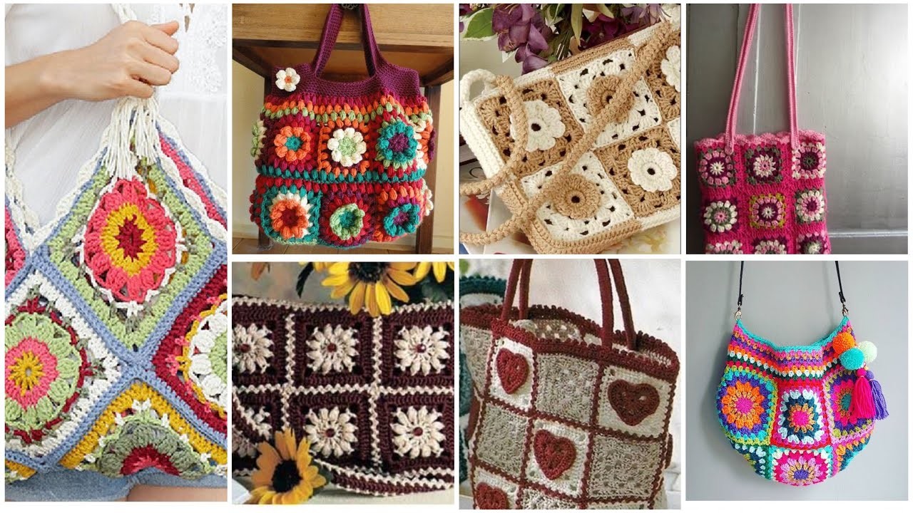 Most gorgeous Granny crochet knitted pattern Multicolored bags.shoulder bag designs